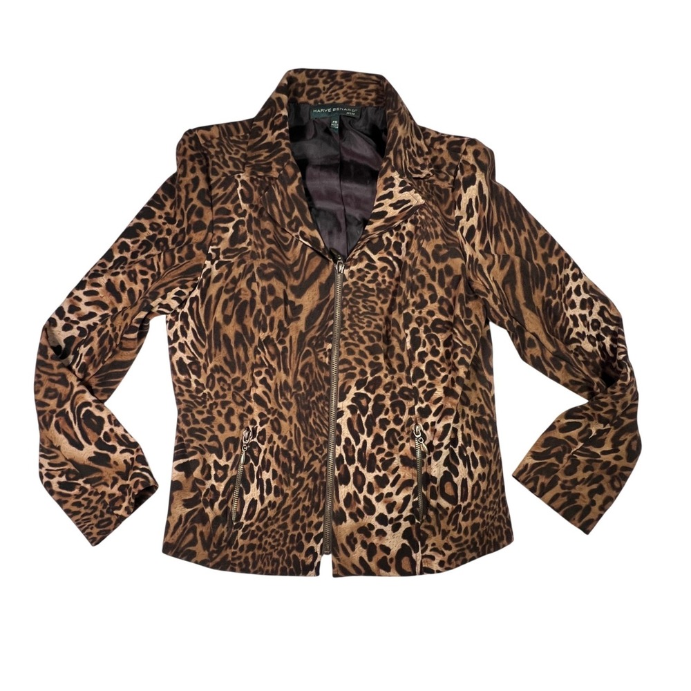 Harve Benard Jacket Medium Petite Leopard Print Lightweight Brown Animal Pattern - Picture 2 of 10